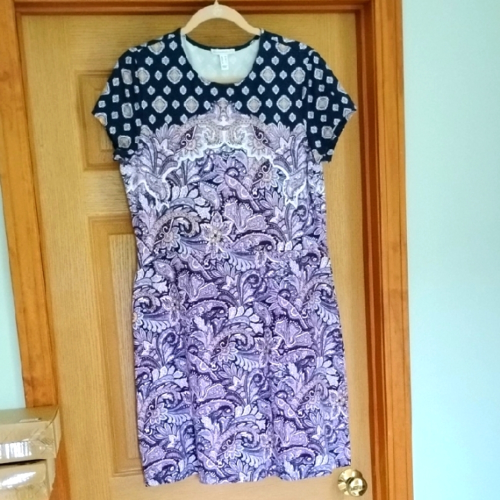 ISAAC MIZRAHI SHORT SLEEVE PAISLEY FOULARD PRINT DRESS.MEDIUM NEW